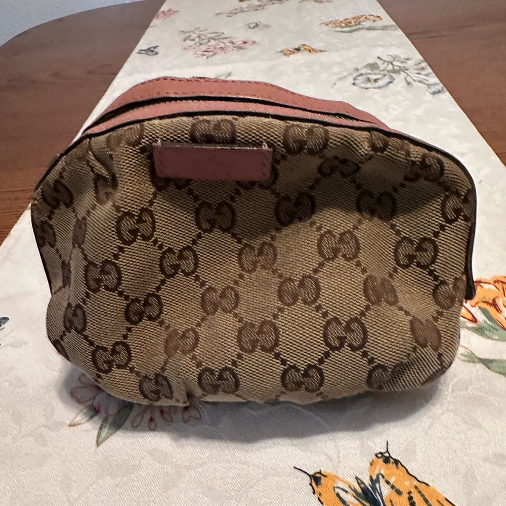 Gucci Tan and Pink Monogram Cosmetic Case